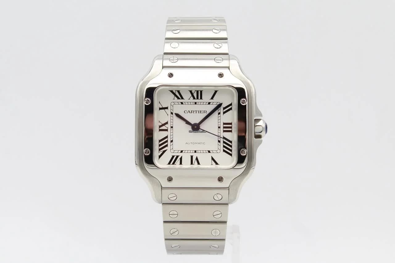 Santos de Cartier Medium Steel / Silvered Opaline Dial / Steel Bracelet