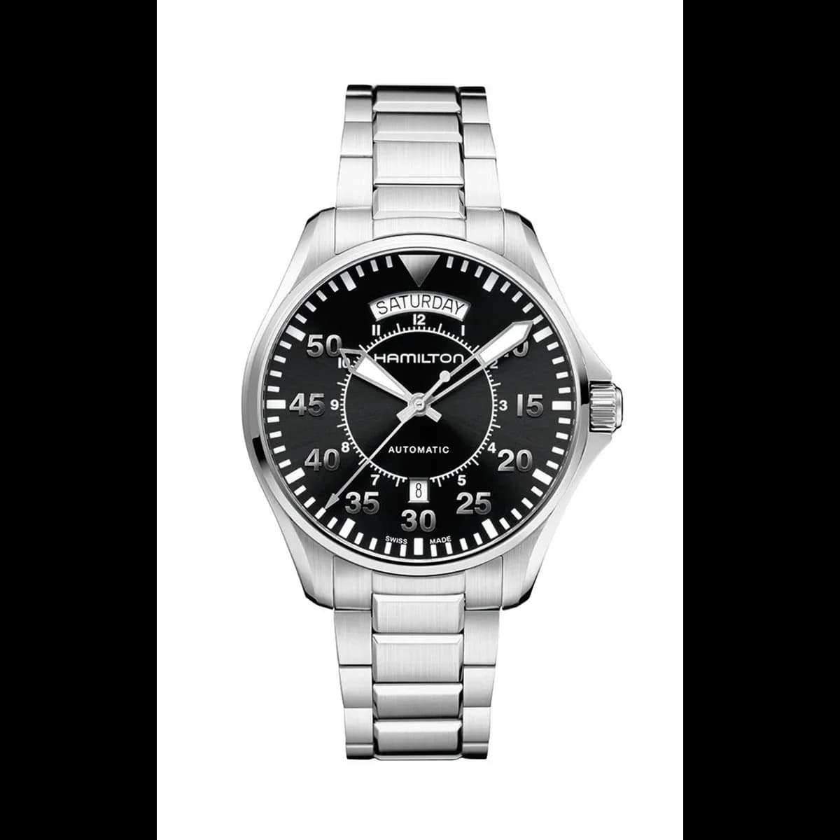Khaki Aviation Pilot Day Date Auto 42mm Black Dial / Steel Bracelet