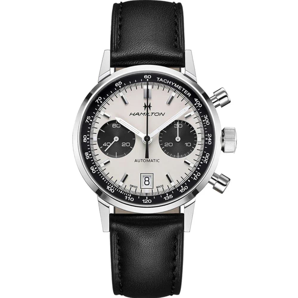 Intra-Matic Auto Chrono 40mm White Panda Dial / Black Leather Strap